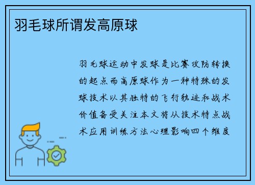 羽毛球所谓发高原球